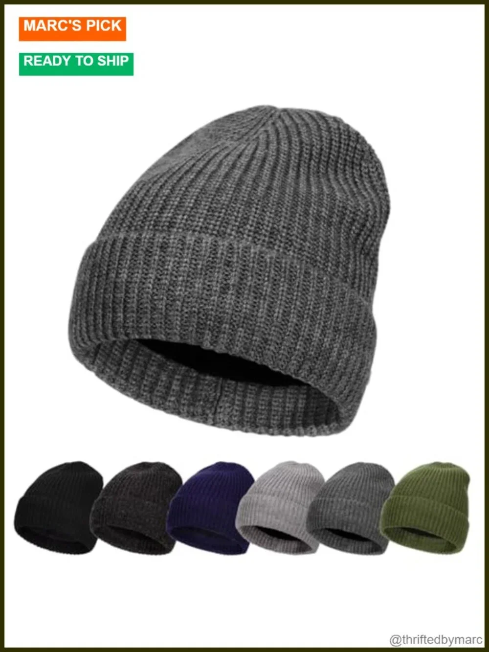 Wool Blend Chunky Knit Beanie, Stretchable Skull Cap Winter Hat